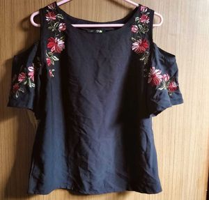 Embroidered Cold Shoulder Top