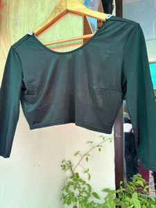 Chic Black Cropped Top with Lace Butterfly