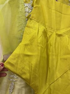 Elegant Lime Green Embroidered Kurta with Net