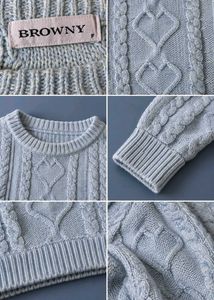 POWDER BLUE HEART &amp; CABLE-KNIT CROPPED SWEATER