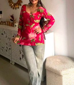 Hot Pink Lotus Corset kurti – Round Neck