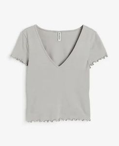 Grey Cropped V-Neck Top
