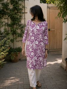 Purple Floral Print Kurta