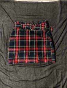 Tartan Plaid Mini Skirt with Belt
