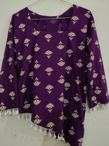Vibrant Purple Short Kurti with Floral Print