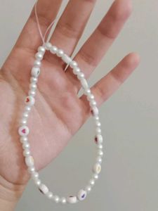 Charming Pearl Phone Charm with Heart Beads