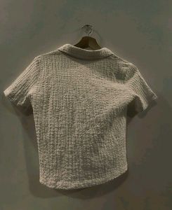 Cream Textured V-Neck Top