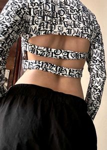 Y2K Graphic Print Turtleneck Crop Top