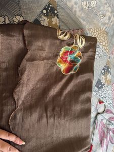 Elegant Brown Embroidered Saree