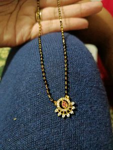 balck beads with Diamond and Ruby Pendant