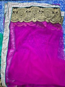 Green Unstitched Lehenga Skirt with Golden Border