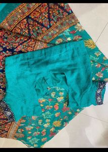 Elegant Teal Floral Saree