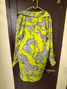 Lime Green Leopard Print Button-Up Shirt