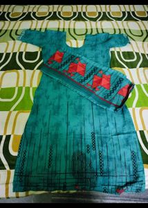 unusedTeal Printed Kurta with Dupatta