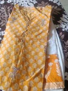 Stylish Yellow Kurta Set with White Pants