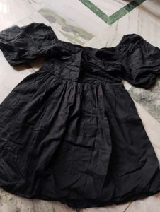 Black Puff Sleeve Mini Dress