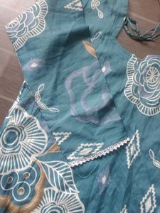 Teal Floral Printed Kurta with Palazzo