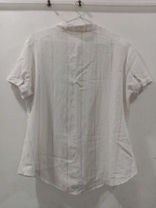 Chic Striped Band Collar Blouse