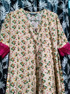 Medium Size Maxi Nude With Red Floral Prints