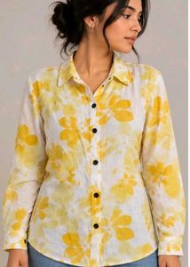 Yellow Floral Print Button-Up Shirt