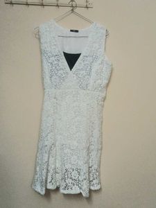 White Lace V-Neck Dress