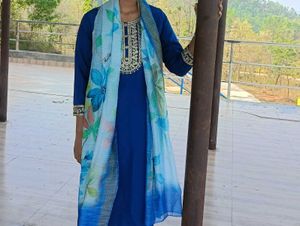 Blue Kurta Set with Floral Dupatta