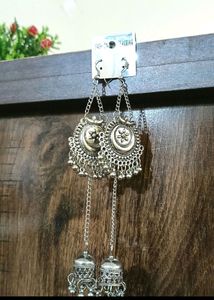 Long Jhumka Oxidised Silver Earrings For Party