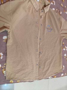 Trendy Beige Shirt with Smile Embroidery
