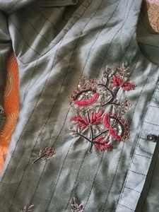 Elegant Striped Kurta with Embellishments