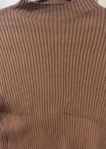Brown Ribbed Mock Neck Sweater