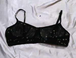 Black Star Print Sheer Bra
