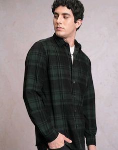 EQ:IQ Sport Green &amp; Black Plaid Corduroy Shirt