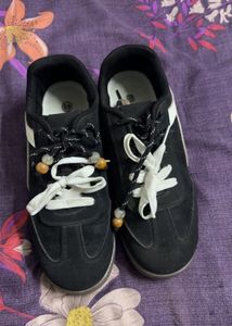 Black Suede Sneakers with Beaded Laces