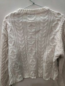 Cream Cable Knit V-Neck Sweater