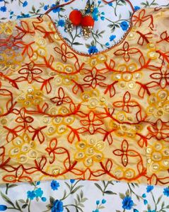 Embroidered Net Blouse with Tassels