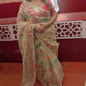 organza muslin saree