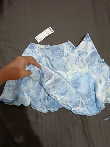 Blue Floral Print Mini Skirt