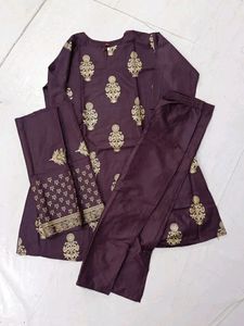Stylish Magenta Kurta With Pant And Dupatta Set