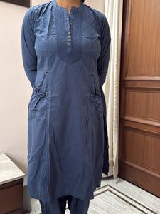 Blue Cotton Kurta Set with salwa