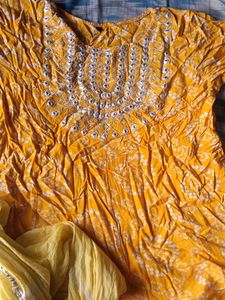 Yellow Bandhani Kurta Set with Dupatta