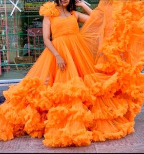 Elegant Orange Ruffled Gown