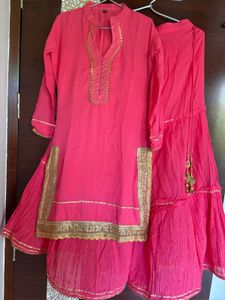 Beautiful Mul Cotton Pink Kurta Set with Garara