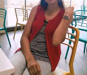 Chic Red Chevron Sleeveless Top