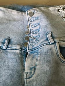 Light Wash Lace-Up Denim Jeans