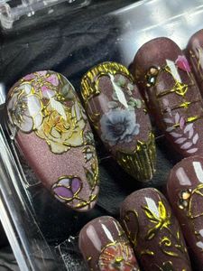 Floral Cateye Press On nails