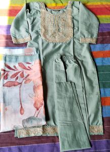 Women Embroidery Kurti Pant Dupatta Set