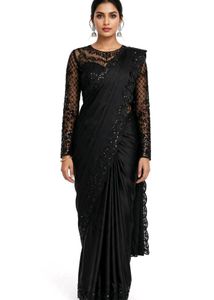 🖤 Black full sleeves blouse saree 🖤