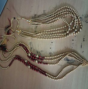 Exquisite Pearl & Maroon Beaded Necklaces