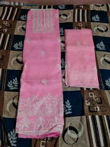 unstitched Pink Embroidered Kurta Set