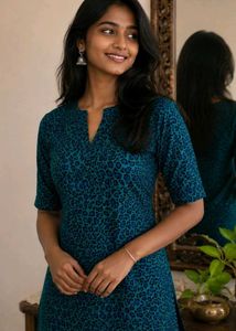 Stylish Teal Leopard Print Kurta